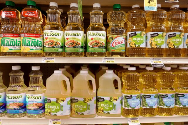 CHICAGO, ILLINOIS - APRIL 26: Cooking oils made from canola from Canada and soybeans are offered for sale at a grocery store on April 26, 2022 in Chicago, Illinois. The price of cooking oil has been rising globally as the war in Ukraine has limited the supply of sunflower oil, a drought in Canada has decreased the supply of canola oil, and Indonesia, the world's largest exporter of palm oil, recently announced a ban on its export as it deals with shortages and rising prices domestically. (Photo by Scott Olson/Getty Images)