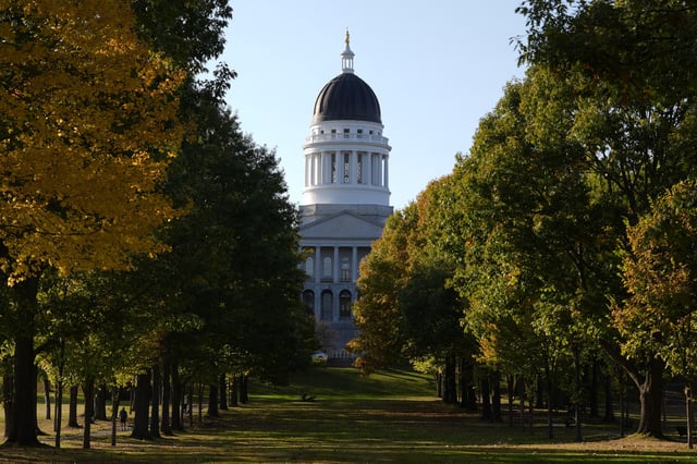 FILE - The State House is seen from Capitol Park, Saturday, Oct. 19, 2024, in Augusta, Maine. (AP Photo/Robert F. Bukaty, File)