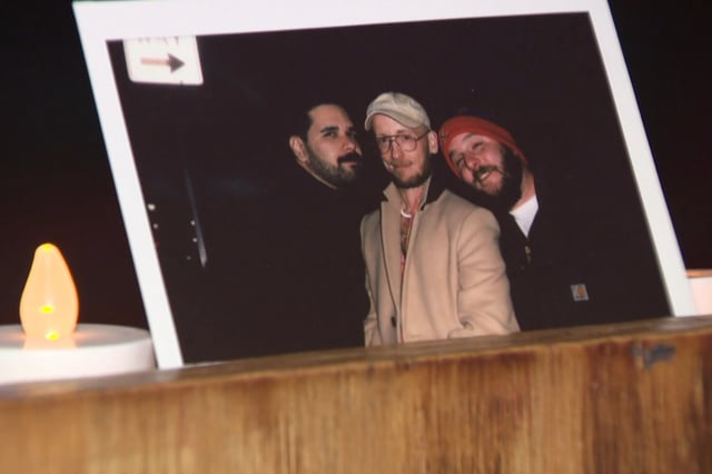 A photo of Mickey Harmon, center, and Jordan Celotto, left, from a memorial in Buffalo.