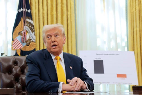 President Donald Trump delivers remarks on the jobs report from the Oval Office at the White House on March 07, 2025 in Washington, DC.