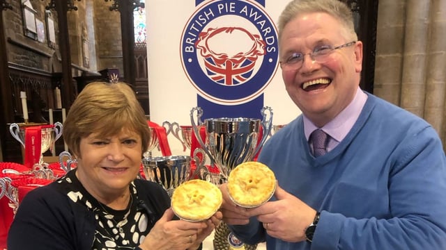 Christine and Paul Boyle from Boghall Butchers, Bathgate, with their winning kebab pie. They came top out of 900 entries from throughout the UK