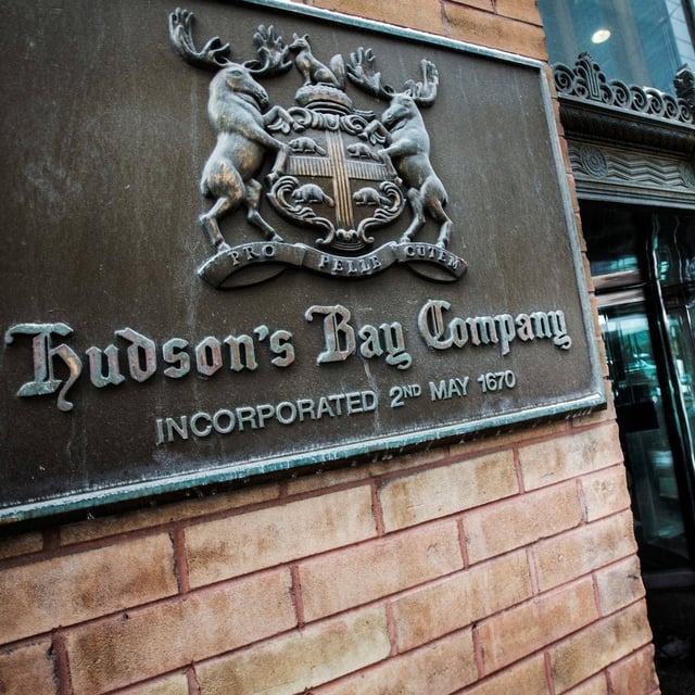 A man walks through the doors at the Hudson's Bay flagship department store in Toronto, Ont.