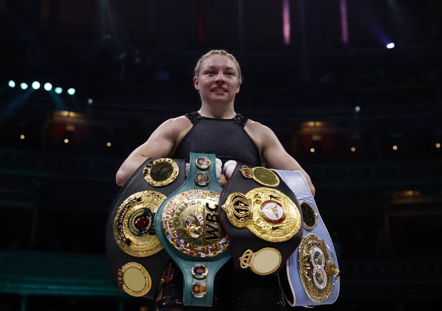 Boxing - Natasha Jonas v Lauren Price - British Featherweight Championship - The Royal Albert Hall, London, Britain - March 7, 2025 Lauren Price celebrates after winning her fight against Natasha Jonas Action Images via Reuters/Andrew Couldridge