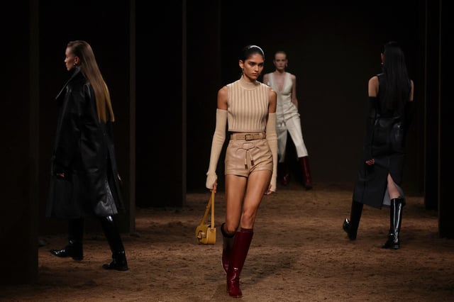 Models present creations by designer Nadege Vanhee as part of her Fall/Winter 2025-2026 Women's ready-to-wear collection show for fashion house Hermes during Paris Fashion Week in Paris, France, March 8, 2025. REUTERS/Gonzalo Fuentes