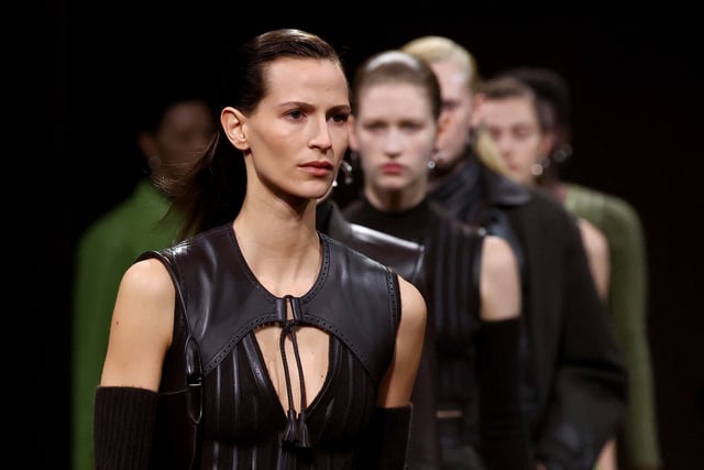 Models present creations by designer Nadege Vanhee as part of her Fall/Winter 2025-2026 Women's ready-to-wear collection show for fashion house Hermes during Paris Fashion Week in Paris, France, March 8, 2025. REUTERS/Gonzalo Fuentes
