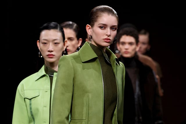 Models present creations by designer Nadege Vanhee as part of her Fall/Winter 2025-2026 Women's ready-to-wear collection show for fashion house Hermes during Paris Fashion Week in Paris, France, March 8, 2025. REUTERS/Gonzalo Fuentes