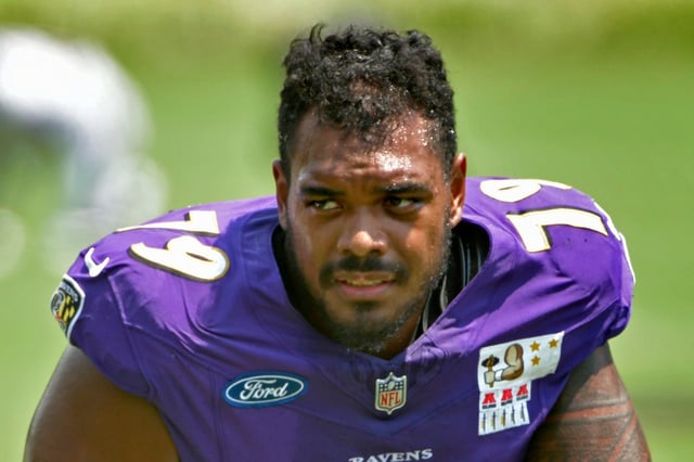 Tackle Ronnie Stanley watched a drill during practice at Ravens training camp. (Amy Davis/Staff)
