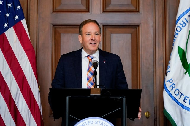 EPA Administrator Lee Zeldin makes a water policy announcement and holds a signing ceremony with members of the West Virginia Congressional Delegation at the EPA headquarters in Washington, D.C., U.S., February 18, 2025.