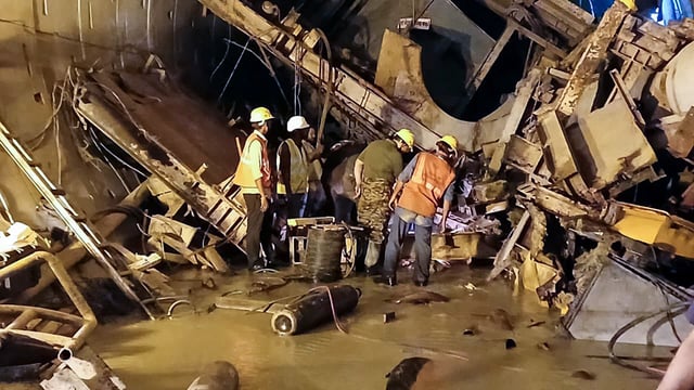 Army’s Engineer Task Force (ETF) continue the rescue operations at the Under-Construction Srisailam Left Bank Canal (SLBC) tunnel which crashed on Feb 22 in Nagarkurnool. 
