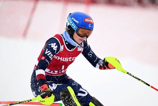 Alpine Skiing - FIS Alpine Ski World Cup - Women's Slalom - Are, Sweden - March 9, 2025 Mikaela Shiffrin of the U.S. in action during the first run Pontus Lundahl/TT News Agency via REUTERS