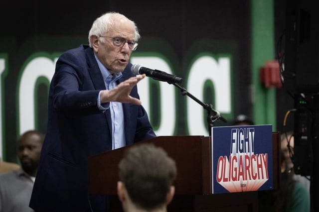 Senator Bernie Sanders (I-VT) speaks to a capacity crowd during an event at UW-Parkside on March 07, 2025 in Kenosha, Wisconsin.