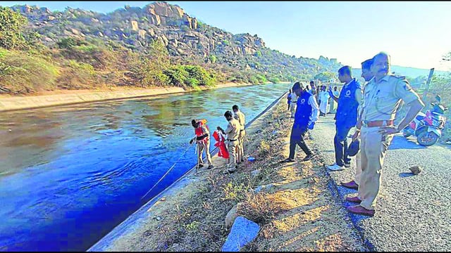 Police inspect the spot where the crime took place, in Koppal district on Friday. (AP)