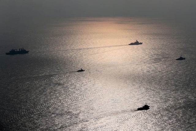 Warships attend a joint naval exercise of the Iranian, Chinese and Russian navies in the northern Indian Ocean, during their exercises in 2022.