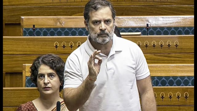 Congress leader Rahul Gandhi in the Lok Sabha. (PTI)