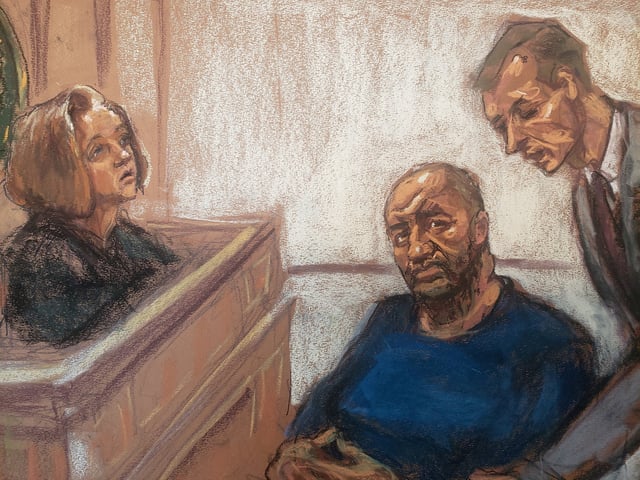 Rafat Amirov appears in court charged with murder-for-hire and money laundering for his role in the thwarted Tehran-backed assassination attempt of a journalist and activist, who is a U.S. citizen, during his arraignment hearing before Magistrate Judge Sarah Cave at a courtroom in New York, U.S., January 27, 2023 in this courtroom sketch. REUTERS/Jane Rosenberg/File Photo
