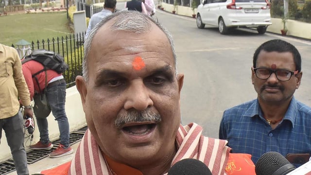 BJP MLA Haribhushan Thakur Bachaul speaking with media persons outside of Bihar Assembly in Patna on the first day of the Budget Session of the Bihar assembly.