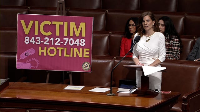 Rep. Nancy Mace on the floor of the House of Representatives, where the speech of congressmen and women is protected.