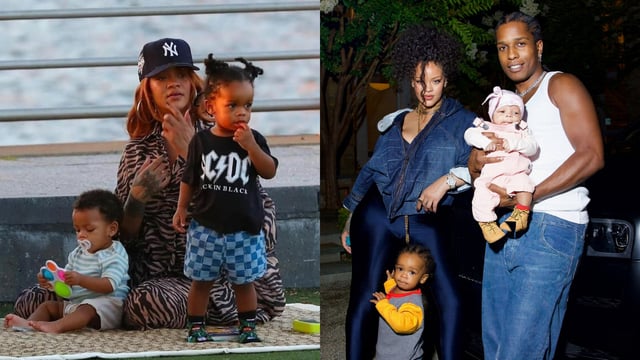 Rihanna with her two kids and ASAP Rocky