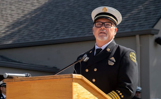 In this August 2023 photo, former Stockton Fire Chief Ronald Hittle speaks at Station 6 at Victory Park in Stockton, California.