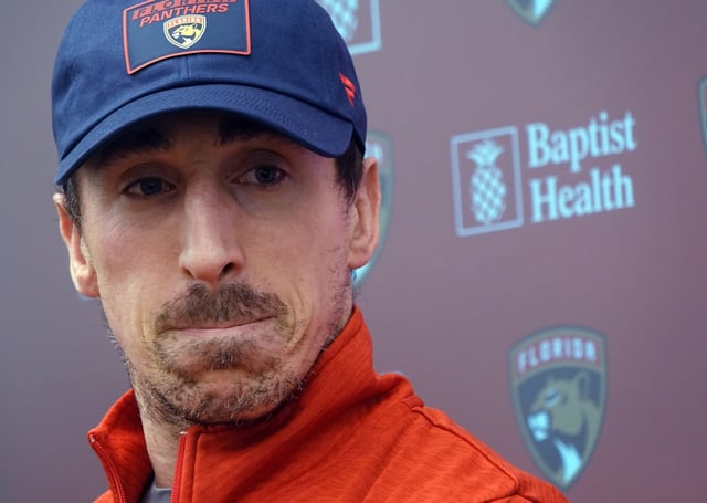 Newest Panther Brad Marchand reacts to a question about being traded from Boston during a news conference Monday at the Baptist IcerPlex in Fort Lauderdale.  (Joe Cavaretta/South Florida Sun Sentinel)