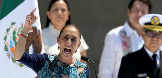 AFP - La présidente du Mexique, Claudia Sheinbaum, parle lors d'un rassemblement populaire à Mexico dimanche 9 mars 2025