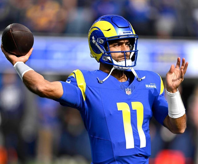 Rams backup quarterback Jimmy Garoppolo warms up prior to starting against visiting Seattle at SoFi Stadium in Inglewood on Sunday, Jan. 5, 2025. (Photo by Will Lester, Inland Valley Daily Bulletin/SCNG)