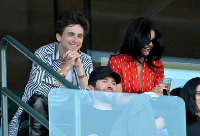 Timothée Chalamet and Kylie Jenner attend the BNP Paribas Open at the Indian Well Tennis Garden.