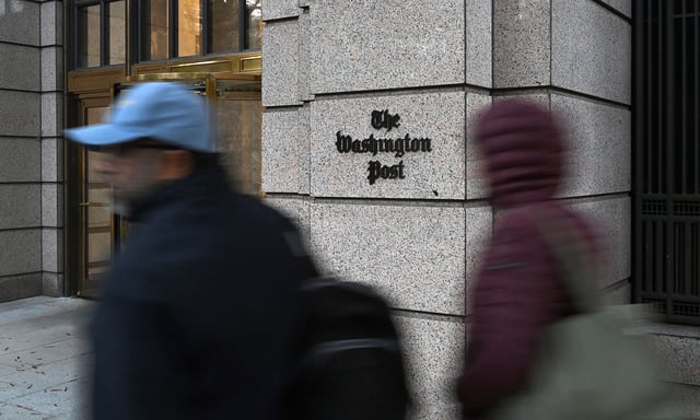 The front entrance at the Washington Post offices in Washington, DC on November 3, 2024.