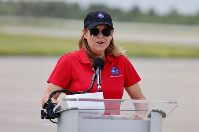 Director of NASA's John F. Kennedy Space Center Janet Petro speaks ahead of the Crew-7 mission launch to the International Space Station on the SpaceX Dragon crew spacecraft, at Kennedy Space Center in Cape Canaveral, Florida, U.S. August 20, 2023. REUTERS/Joe Skipper/File Photo