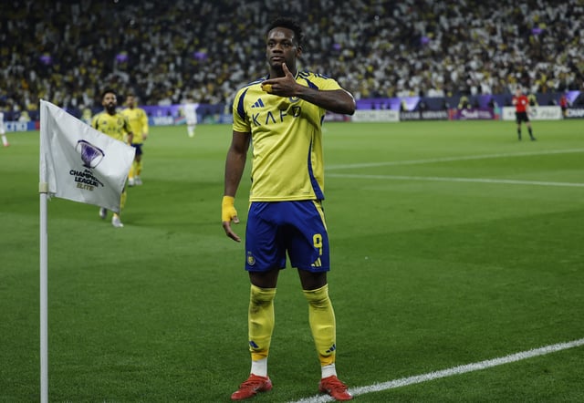 Soccer Football - Asian Champions League - Round of 16 - Second Leg - Al Nassr v Esteghlal - Al Awwal Park, Riyadh, Saudi Arabia - March 10, 2025 Al Nassr's Jhon Duran celebrates scoring their third goal REUTERS/Hamad I Mohammed