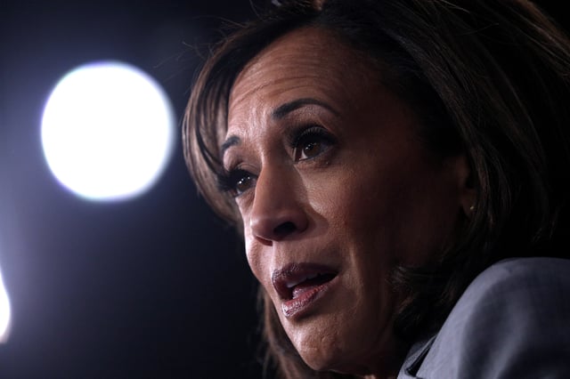 Democratic presidential candidate Senator Kamala Harris is interviewed in the spin room after the conclusion of the fifth 2020 campaign debate at the Tyler Perry Studios in Atlanta, Georgia, U.S., November 20, 2019. REUTERS/Christopher Aluka Berry/File Photo
