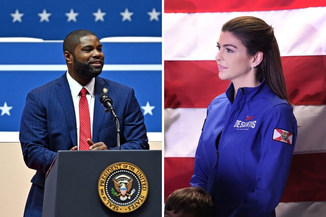 Florida Congressman Byron Donalds is pictured on the left during an inauguration event for President Donald Trump in Washington D.C. on January 20, 2025, while Florida&#39;s first lady Casey DeSantis is shown on the right during a Republican presidential primary event in West Des Moines, Iowa on January 13, 2024.