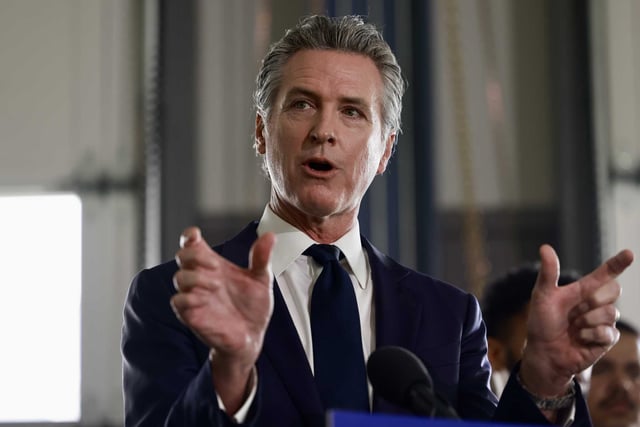 California Gov. Gavin Newsom in Oakland on Dec. 27, 2024. For the second episode in a row, Newsom’s new podcast featured a conservative guest blaming Democrats’ embrace of trans rights for their 2024 election loss.