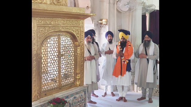 Newly appointed acting jathedar of Akal Takht and jathedar of Takht Kesgarh Sahib Giani Kuldeep Singh Gargaj at Akal Takht in Amritsar on Monday. (Sameer Sehgal/HT)