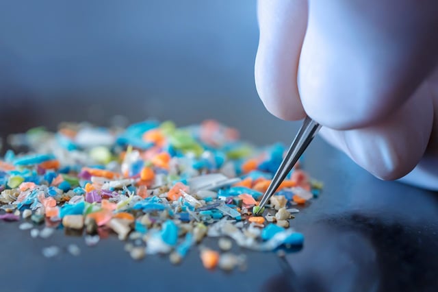 Macro shot of micro plastics. Cool blue filter applied.