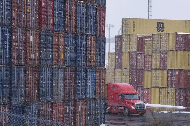 Shipping containers are seen at the Atlantic Hub container terminal in Halifax on Monday, Feb. 3, 2025.