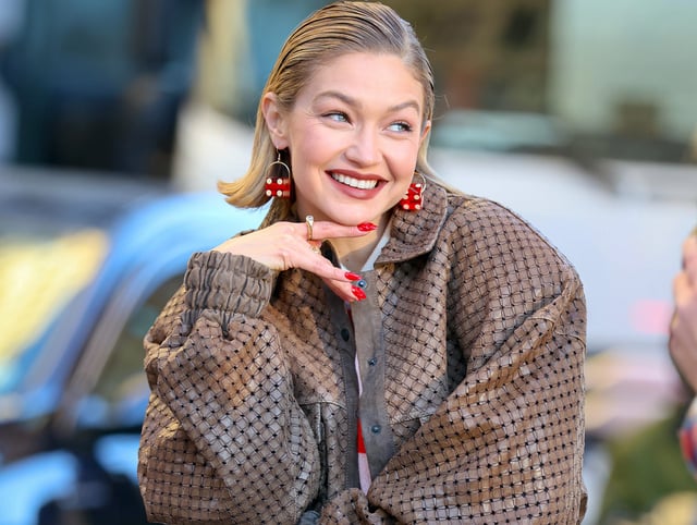 Gigi Hadid is seen filming a commercial for Maybelline in Downtown, Manhattan on November 13, 2024.