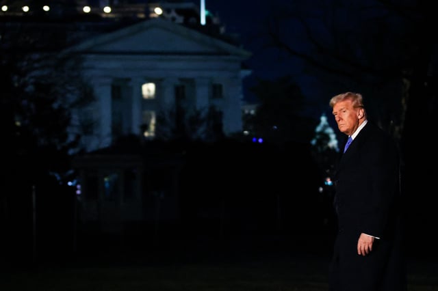U.S. President Donald Trump walks to the White House after landing in Marine One on the South Lawn on March 9, 2025 in Washington, DC. T