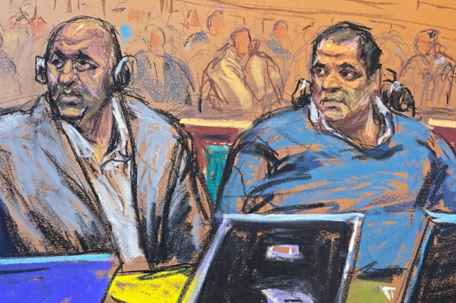Rafat Amirov and Polad Omarev sit during their trial's jury selection, in which the two are charged with murder-for-hire and money laundering in a thwarted Tehran-backed assassination attempt of an Iranian American journalist and activist at a courtroom in New York, U.S., March 10, 2025 in this courtroom sketch. REUTERS/Jane Rosenberg/File Photo