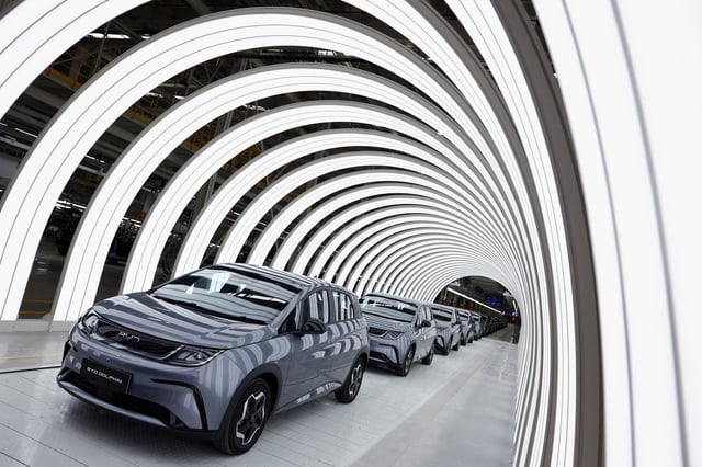 EV cars are pictured inside BYD's first electric vehicle (EV) factory in Southeast Asia, a fast-growing regional EV market where it has become the dominant player, in Rayong, Thailand, July 4, 2024. REUTERS/Chalinee Thirasupa/File photo