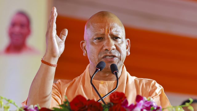 Uttar Pradesh Chief Minister Yogi Adityanath addresses during the inauguration program of joint credit camp of Jhansi and Chitrakoot division.