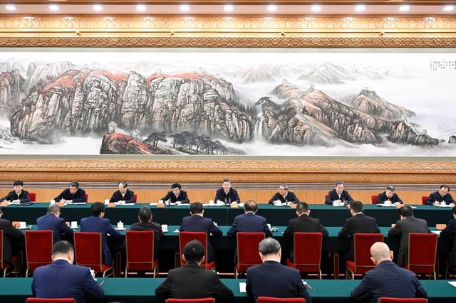 Chinese President Xi Jinping, centre, attends a symposium on private enterprises in Beijing on February 17. Photo: Xinhua