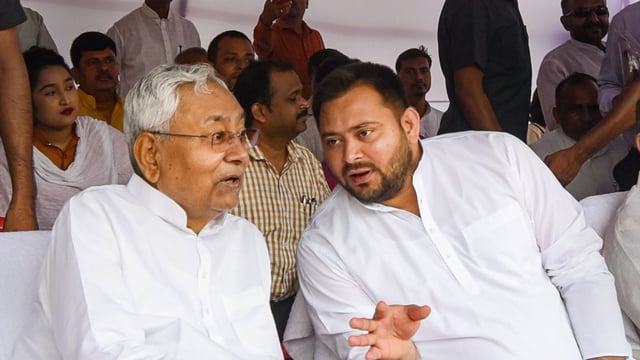 A file photo of Bihar chief minister Nitish Kumar with Tejashwi Yadav at a function in Patna in 2022.