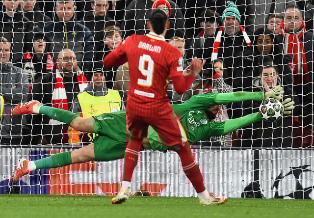 Soccer Football - Champions League - Round of 16 - Second Leg - Liverpool v Paris St Germain - Anfield, Liverpool, Britain - March 11, 2025 Liverpool's Darwin Nunez has his shot saved by Paris St Germain's Gianluigi Donnarumma during the penalty shoot-out REUTERS/Peter Powell/ File Photo