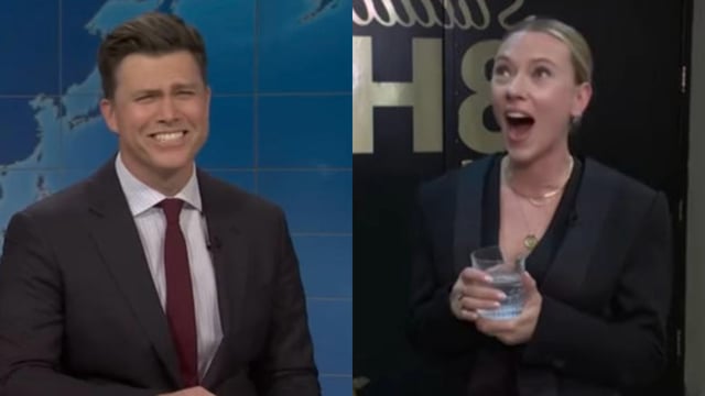Scarlett Johansson's live reaction to Colin Jost's dirty joke about her went viral on the internet.