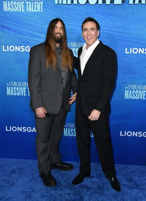 Weston Coppola Cage and Nicolas Cage attend the Los Angeles special screening of "The Unbearable Weight of Massive Talent" at DGA Theater Complex on April 18, 2022 in Los Angeles.