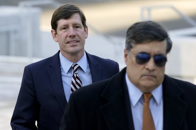 FILE - Former Tennessee Sen. Brian Kelsey, left, arrives at federal court, Nov. 22, 2022, in Nashville, Tenn. (AP Photo/Mark Humphrey, File)