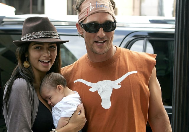 Camila Alves, Baby Levi &amp; Matthew McConaughey arrive at the Stephen F. Austin hotel, headquarters for the Nike Human Race which Matthew ran on 8/31/2008 in Austin.