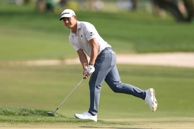 Collin Morikawa of the United States reacts to his chip on the 12th green during the final round of the Arnold Palmer Invitational presented by Mastercard 2025 at Arnold Palmer Bay Hill Golf Course on March 09, 2025 in Orlando, Florida.