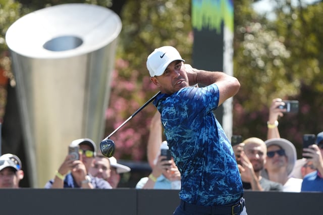 Sep 20, 2024; Carrolton, Texas, USA; Brooks Koepka plays his shot from the tenth tee during the LIV Golf Dallas Team Championship at Maridoe Golf Club. Mandatory Credit: Jim Cowsert-Imagn Images/File Photo